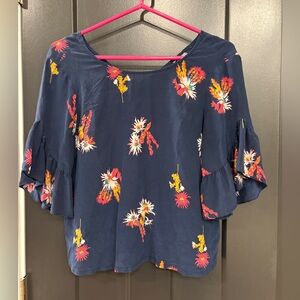 Madewell Floral Ruffle Sleeve Top - Blue